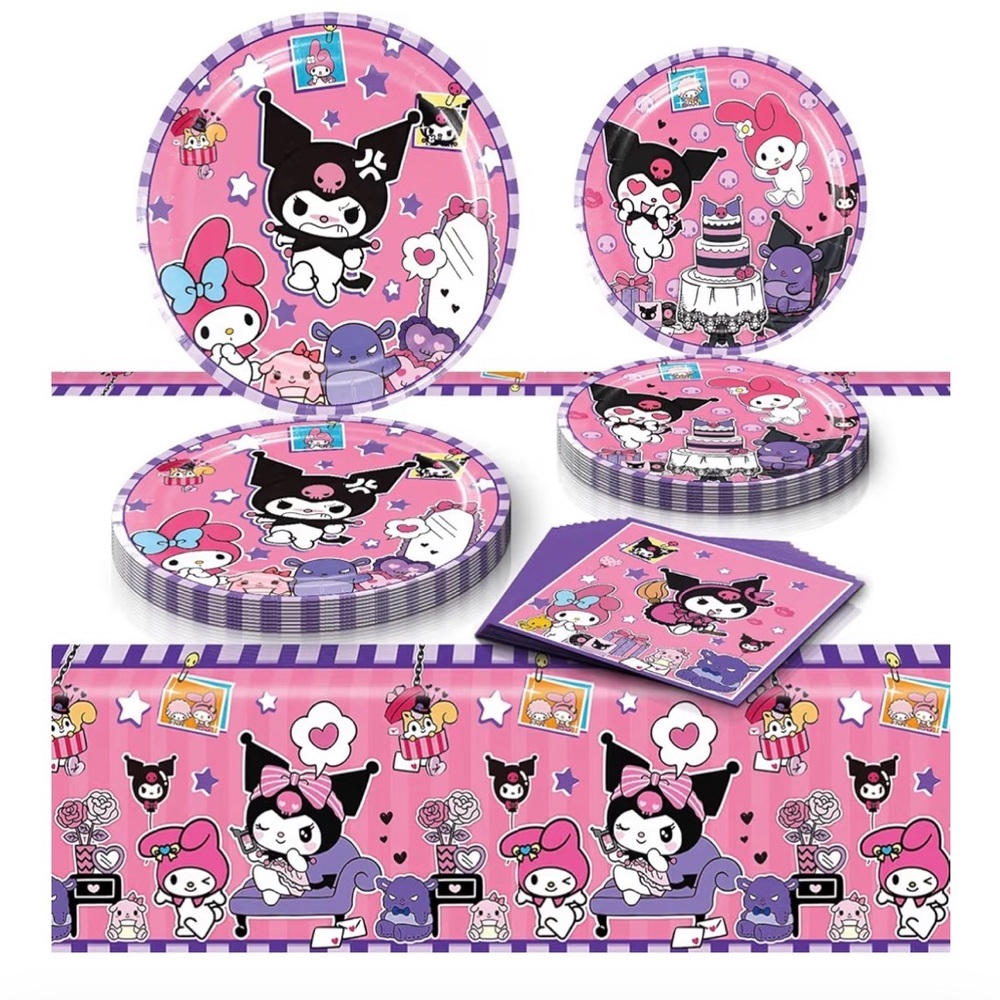 Kuromi Birthday Party Supplies, 20 Plates, 20 Napkins and 1 Tablecover Girls